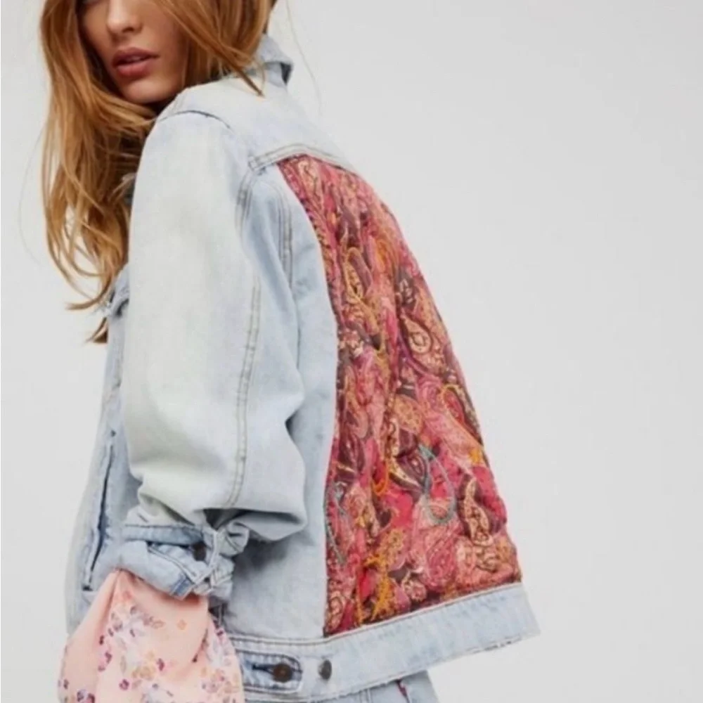 Free People Paisley Quilted Denim Jacket